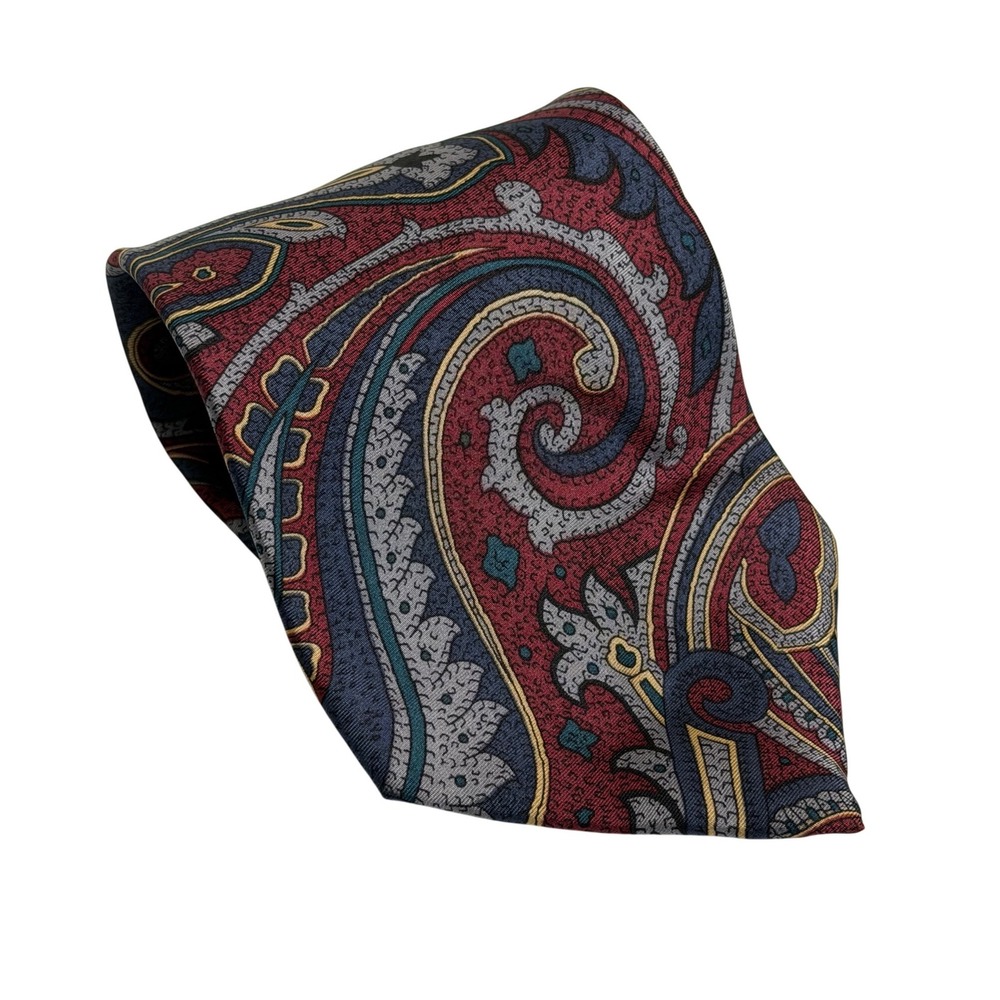 VTG‎ Silk Accents Necktie Blue Red Paisley Print Classic Retro Formal Mens